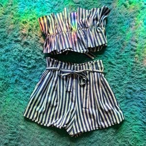 Striped Paper Bag Shorts and Sleeveless Top Set